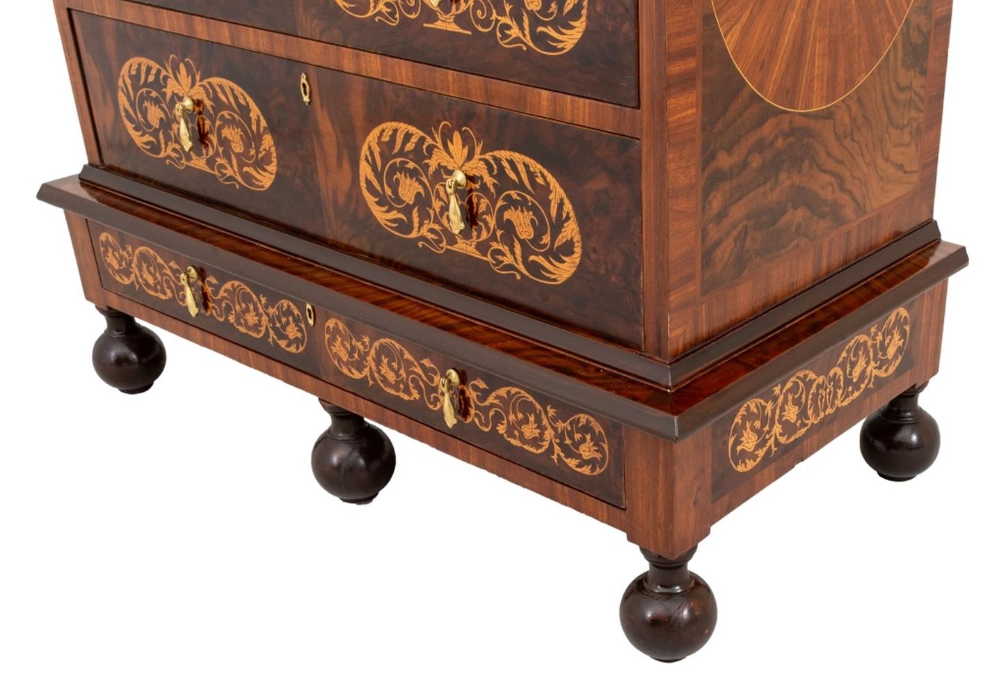William & Mary Style Marquetry Walnut Chest of Drawers 4