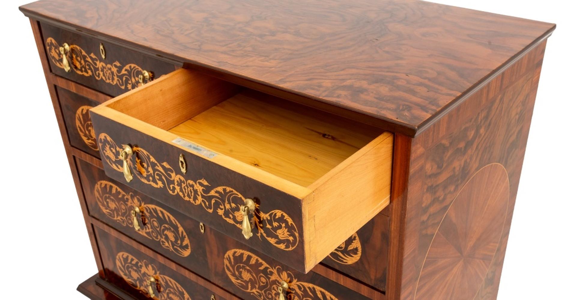 William & Mary Style Marquetry Walnut Chest of Drawers 1