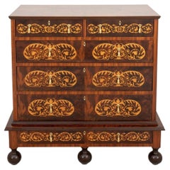 William & Mary Style Marquetry Walnut Chest of Drawers