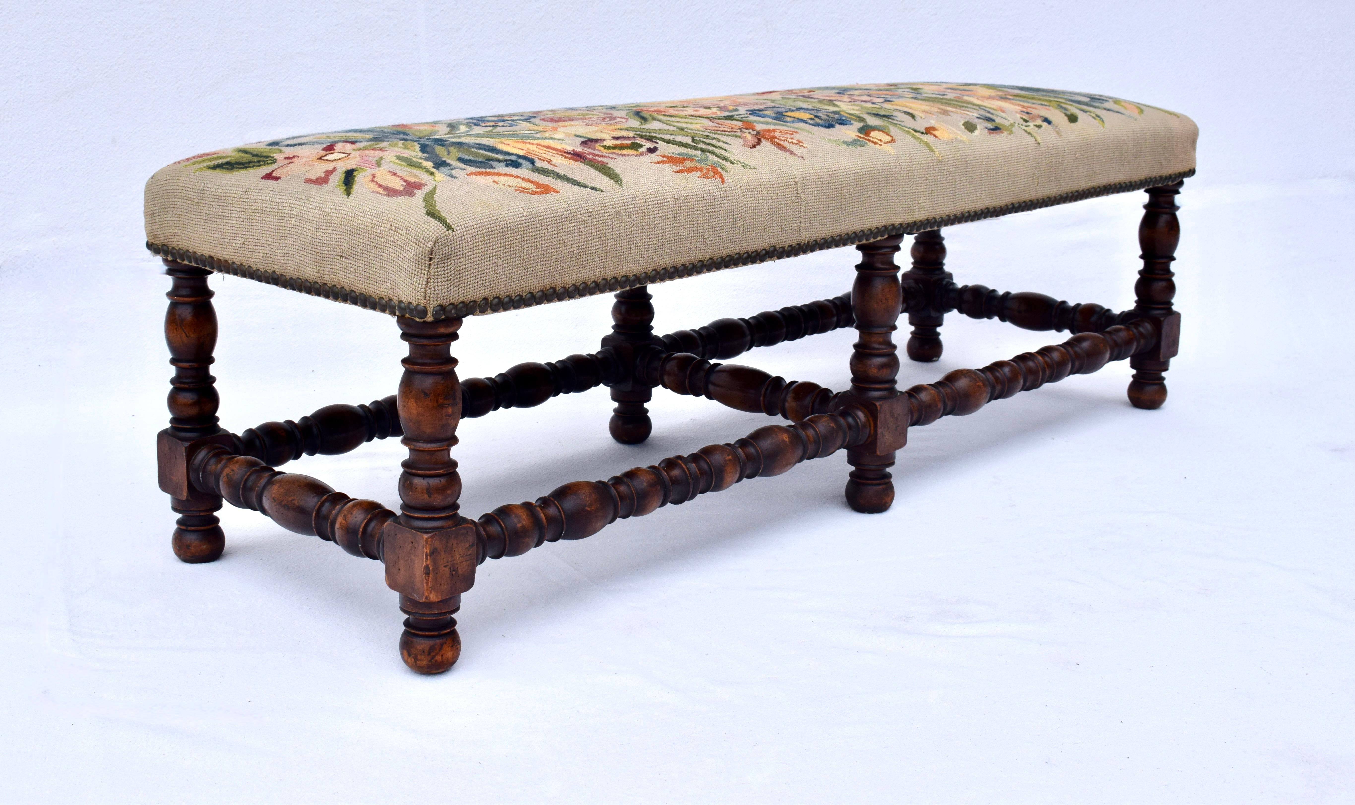 Baroque William & Mary Style Turned Antique Bench
