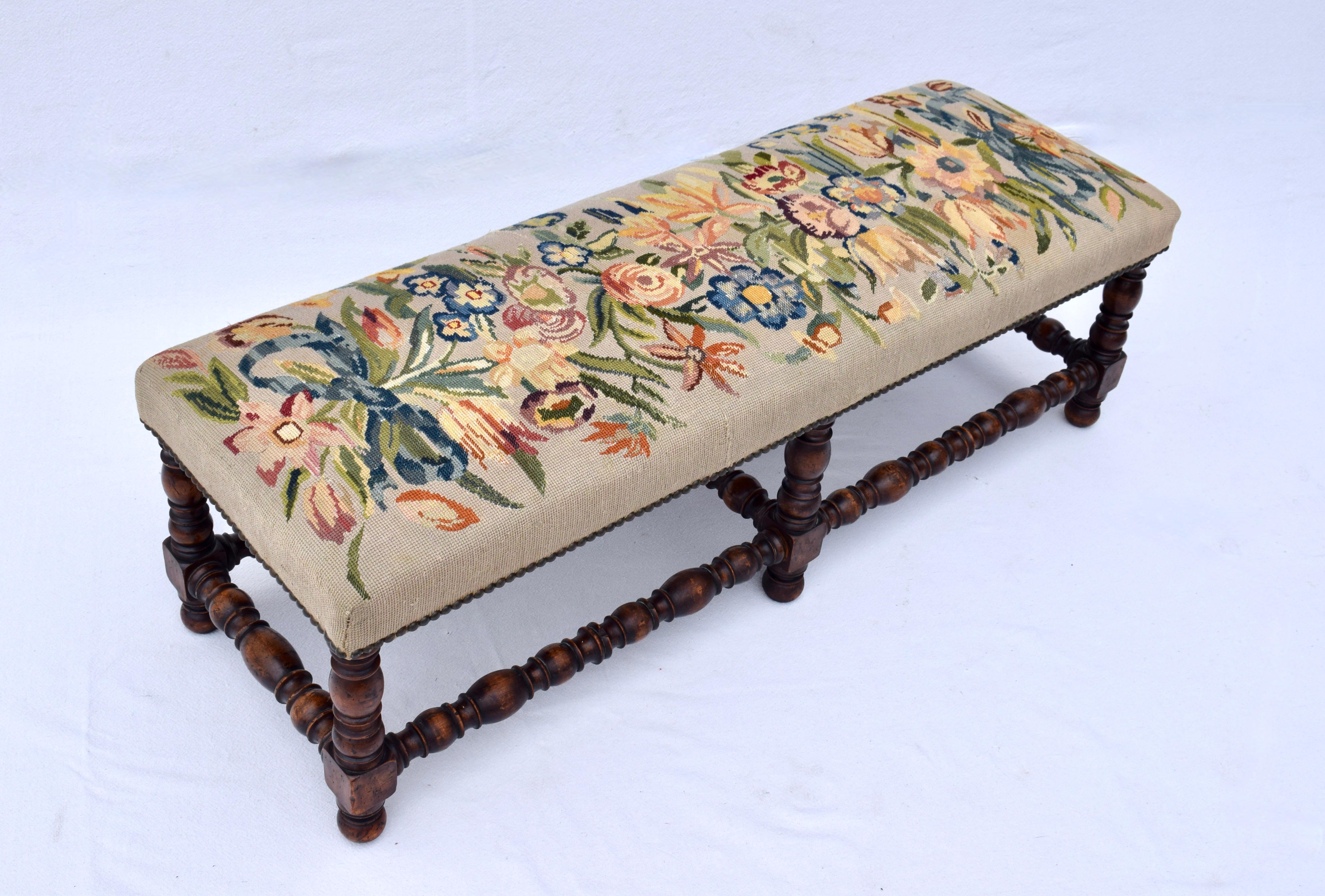 English William & Mary Style Turned Antique Bench
