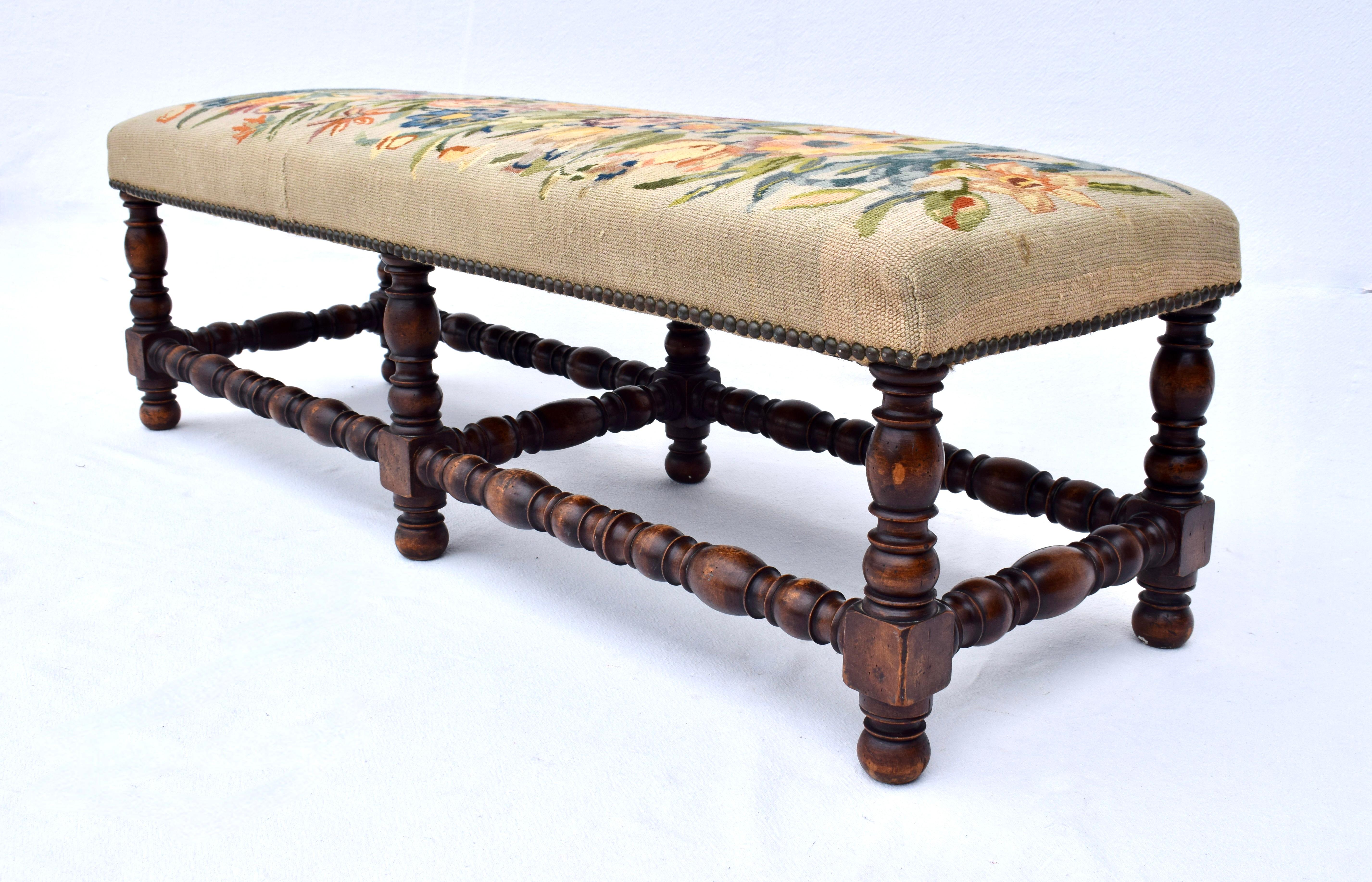 20th Century William & Mary Style Turned Antique Bench