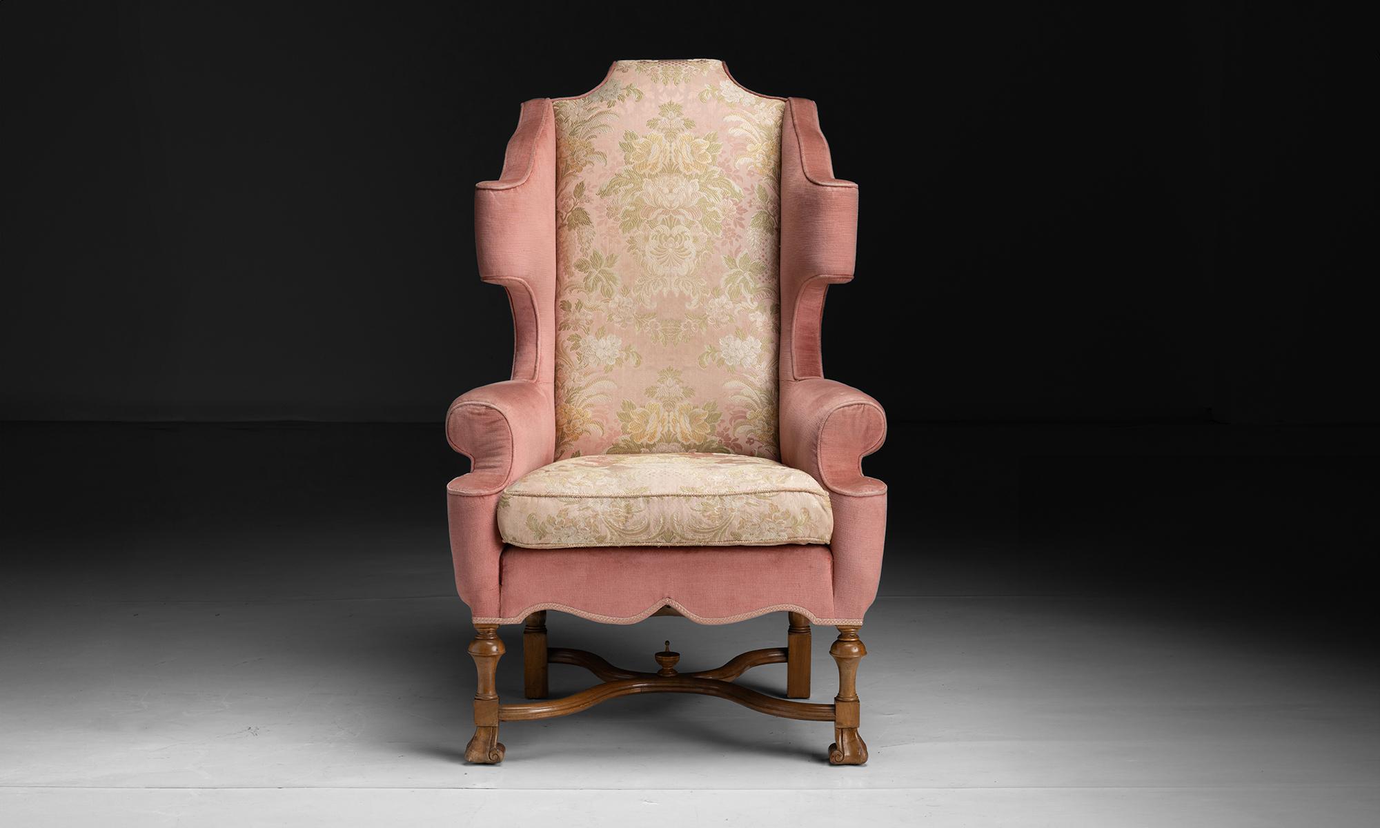 William and Mary Velvet Wingback, England circa 1910 For Sale