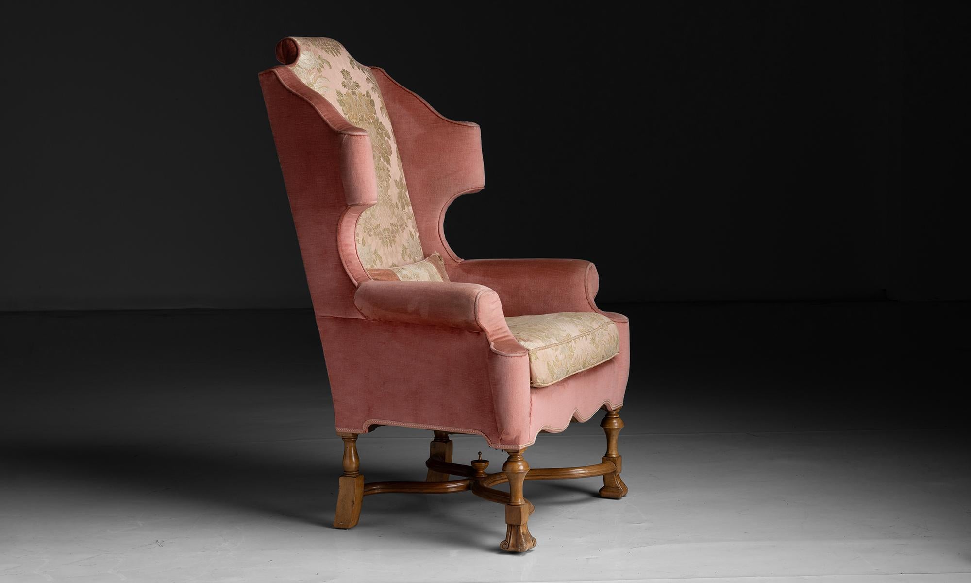 Early 20th Century Velvet Wingback, England circa 1910 For Sale
