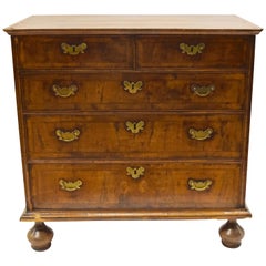 William & Mary Walnut Chest with brass drawer pulls