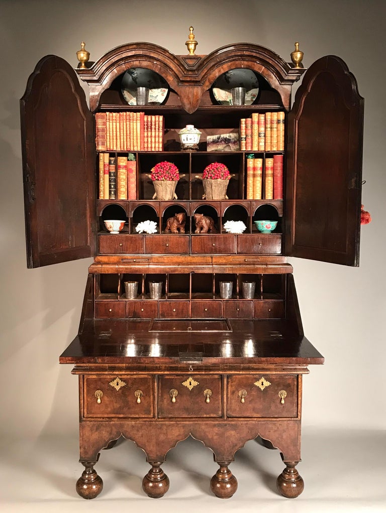 William and Mary Walnut Double Dome Bureau Bookcase/ For Sale at 1stdibs