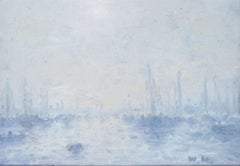 Britisches impressionistisches Gemälde von Booten an der Flussmündung, möglicherweise der Hafen von London