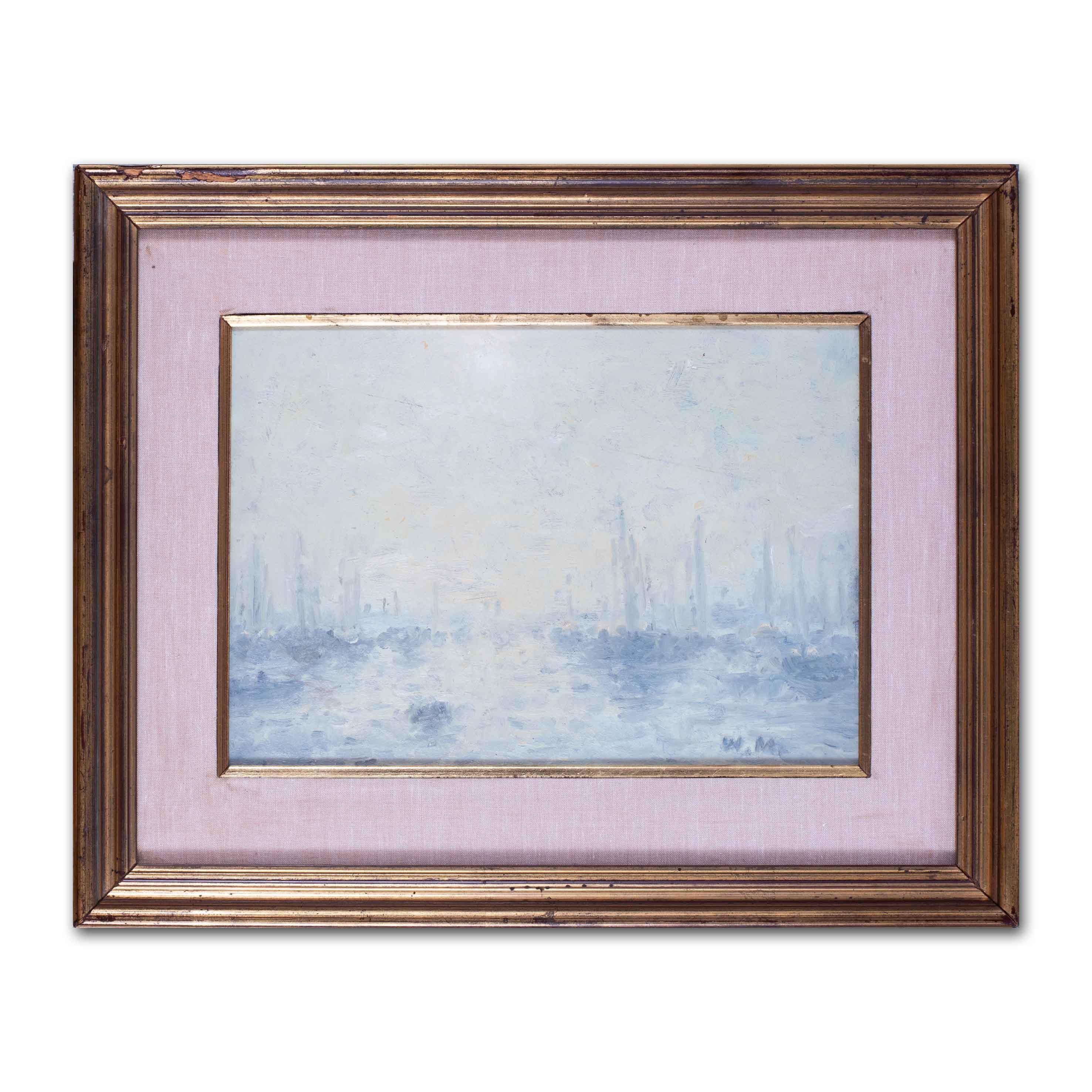 British Impressionist painting of boats on the estuary, possibly port of London For Sale 3