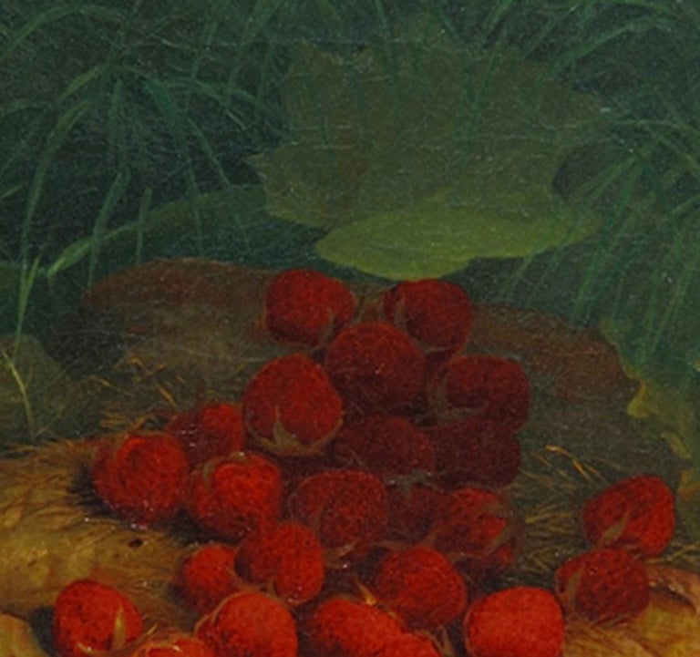 Strawberries Strewn on a Forest Floor - American Realist Painting by William Mason Brown