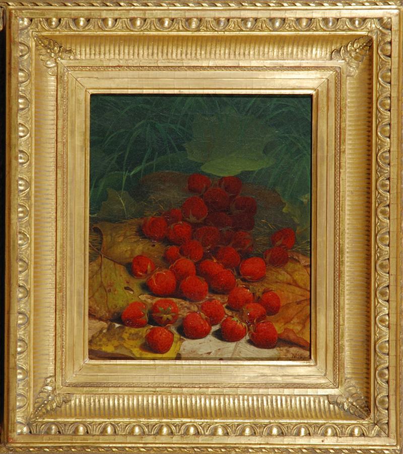 Fragole sparse sul terreno della foresta - Still-Life Painting Marrone di William Mason Brown