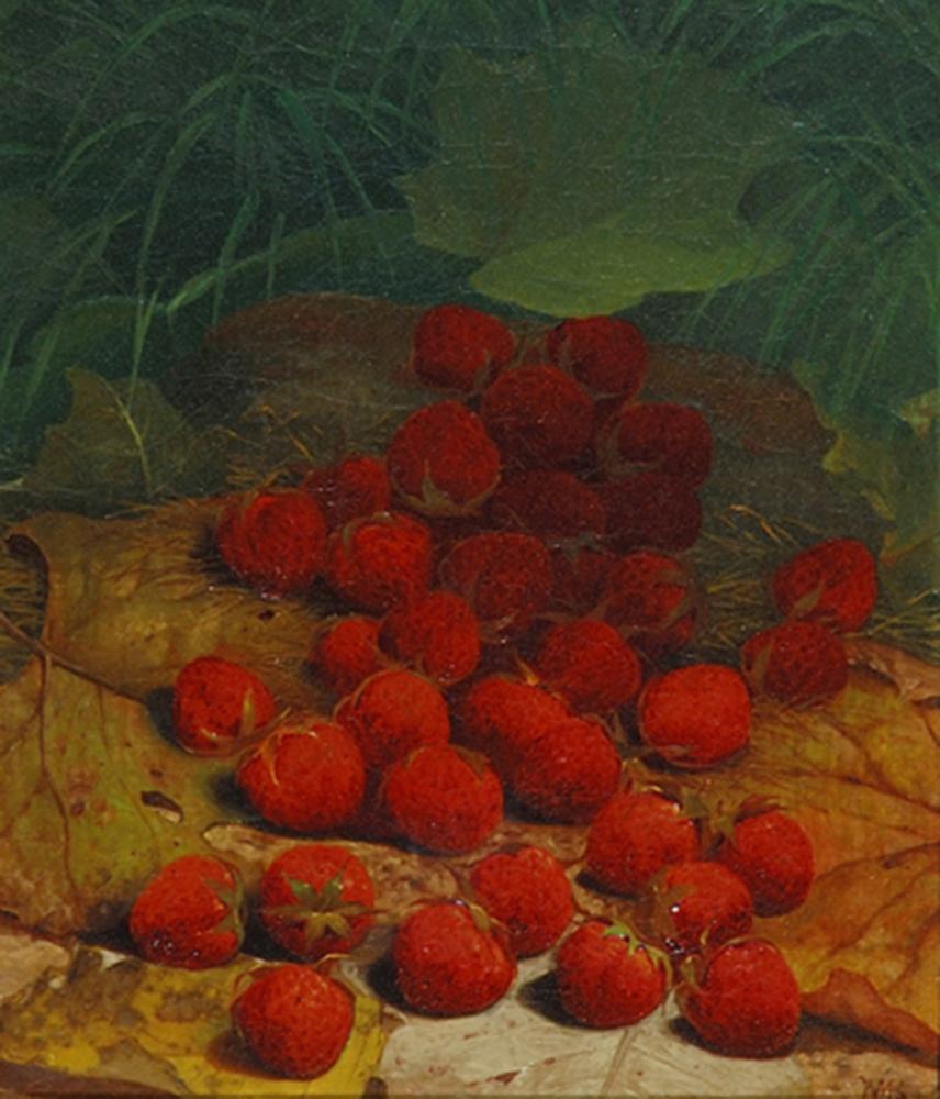 William Mason Brown Still-Life Painting - Strawberries Strewn on a Forest Floor