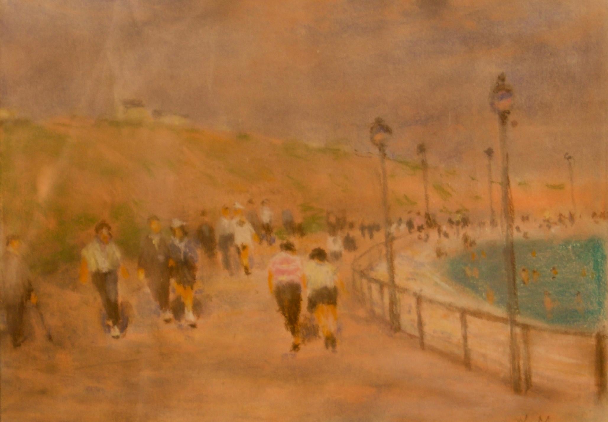 At the Seaside - Mid 20th Century Impressionist Pastel by William Mason 