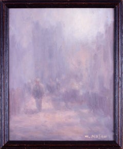 British Impressionist painting of figures in the mist by William Mason
