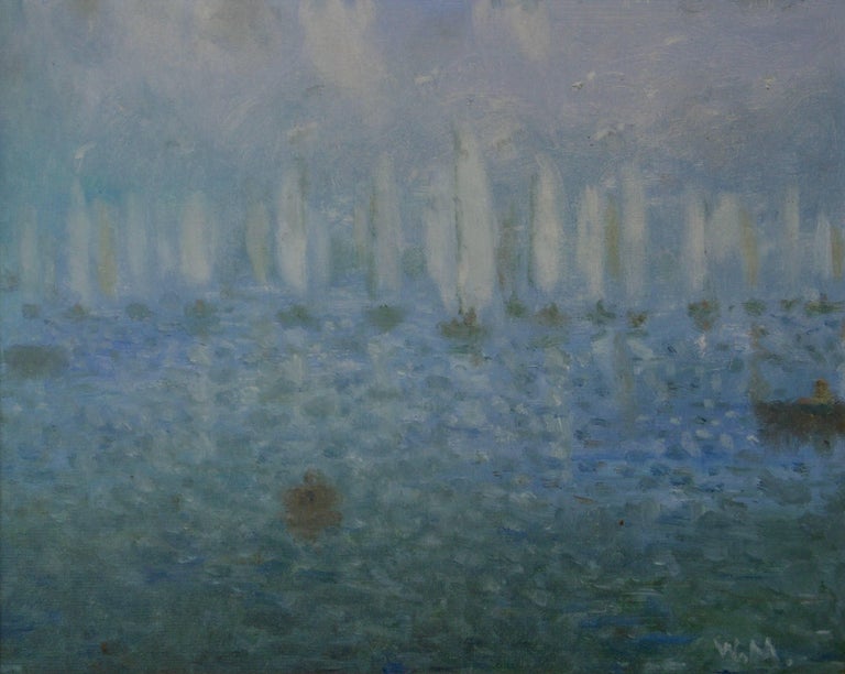 Daybreak on the Sea - 20th Century Impressionist Sailing Boats Seascape by Mason 1