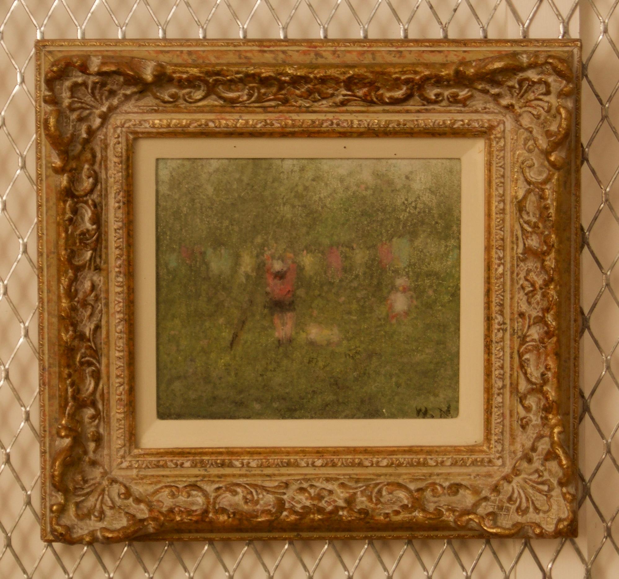 Hanging out the Washing - Mid 20th Century Impressionist Pastel Piece - Mason  - Painting by William Mason