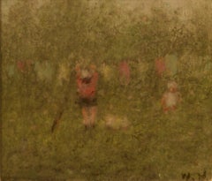 Hanging out the Washing - Mid 20th Century Impressionist Pastel Piece - Mason 
