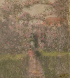 Into the Garden - Mid 20th Century Impressionist Oil Pastel by William Mason