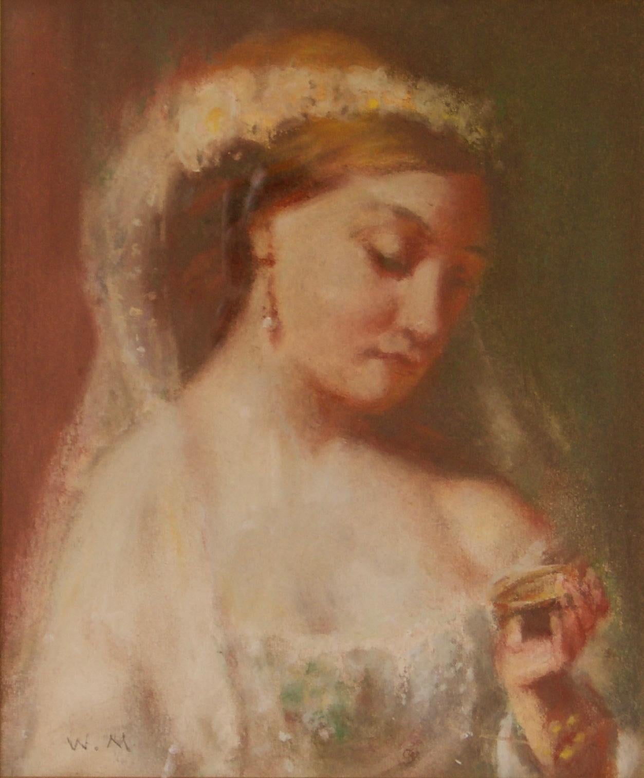 William Mason Portrait Painting - Portrait of Lady on Wedding Day - Mid 20th Century Impressionist Pastel by Mason
