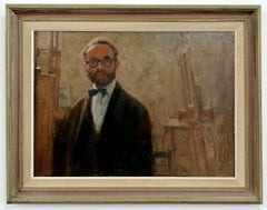 Vintage Self Portrait in Studio - Mid Century Irish Impressionist Oil Painting