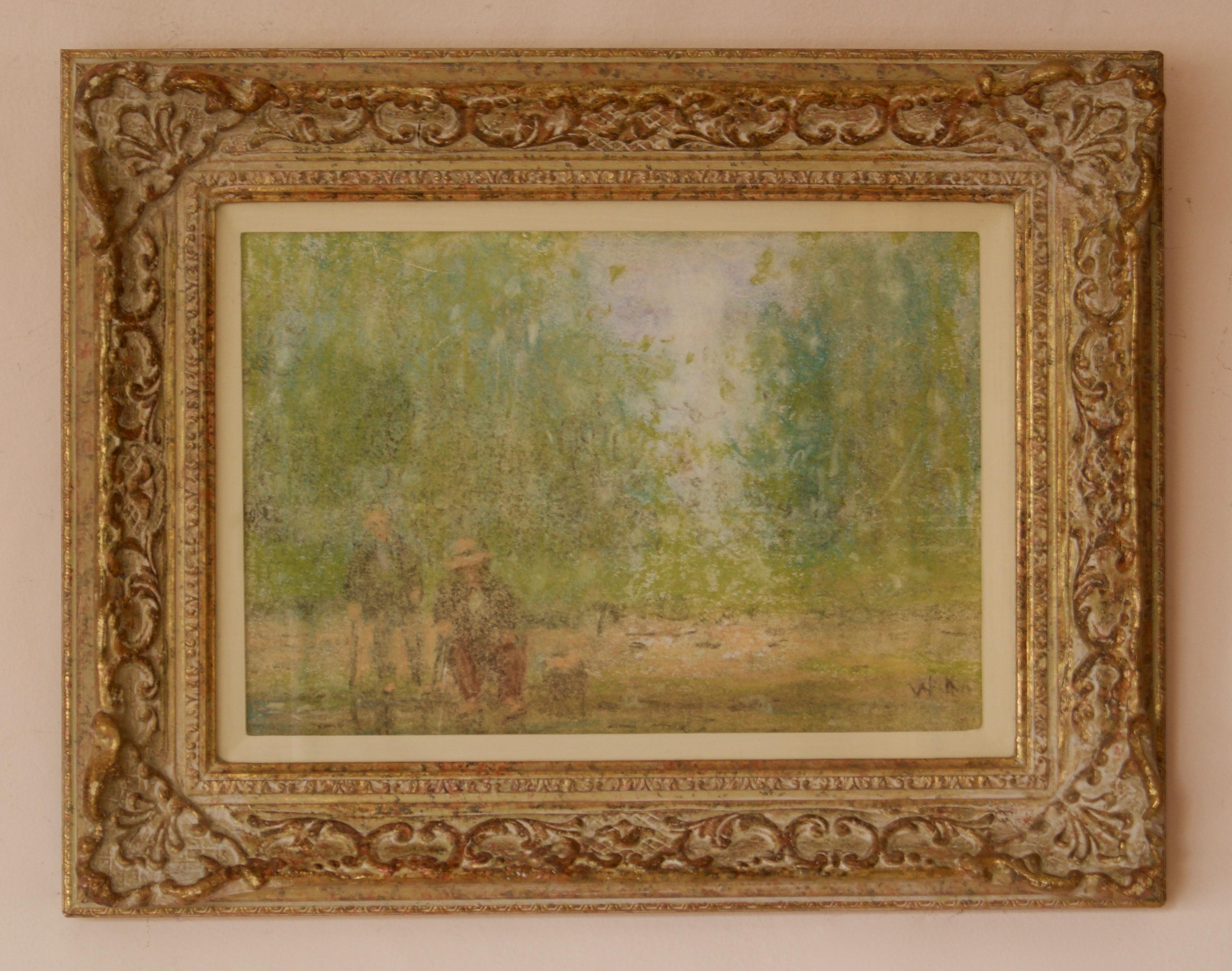 Zwei alte Männer sitzend – Impressionistisches Ölpastell von William Mason, Mitte des 20. Jahrhunderts im Angebot 1