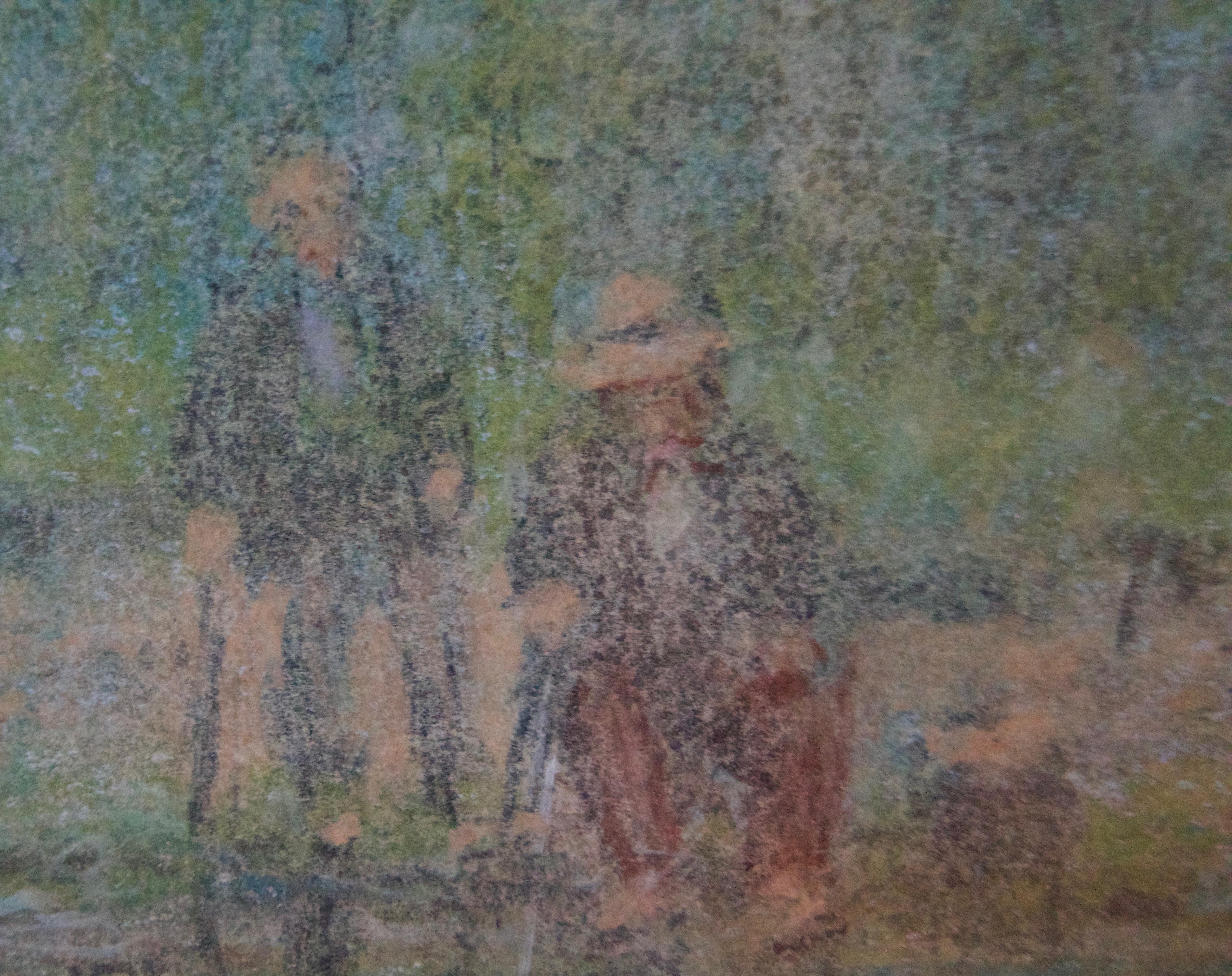 Two Old Men Sitting - Mid 20th Century Impressionist Oil Pastel by William Mason For Sale 2