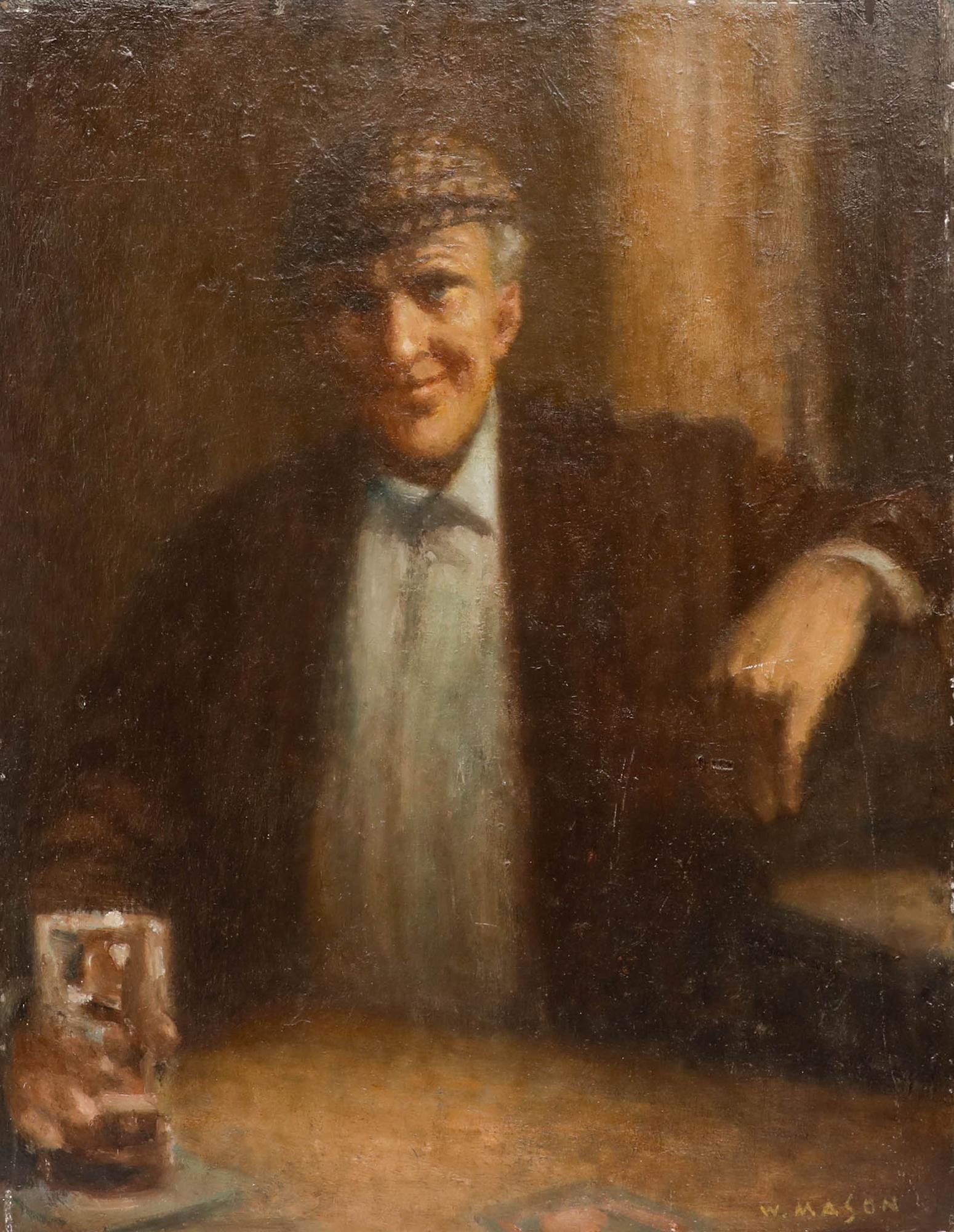 William Mason (1906-2002) - Huile du XXe siècle, Irlandais à la casquette de tweed en vente 1