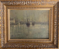 William Mason, Impressionist Twilight harbour scene, Nocturne