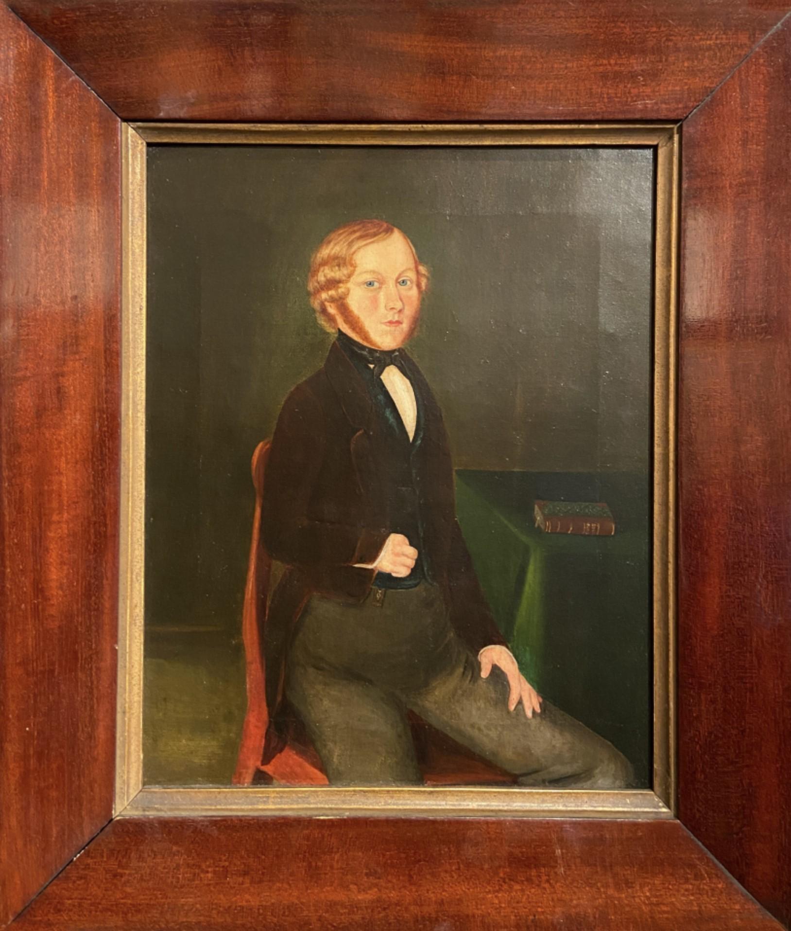 Oil on canvas
Image size: 9 x 13 3/4 inches (23 x 35 cm)
Period mahogany frame


Prior followed a successful format in which he included with his subjects an accessory or object that identified their gender or their individual interests, here we see