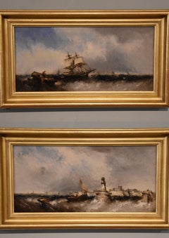 Antique Oil Painting Pair by William McAlpine "North East Coastal Views"