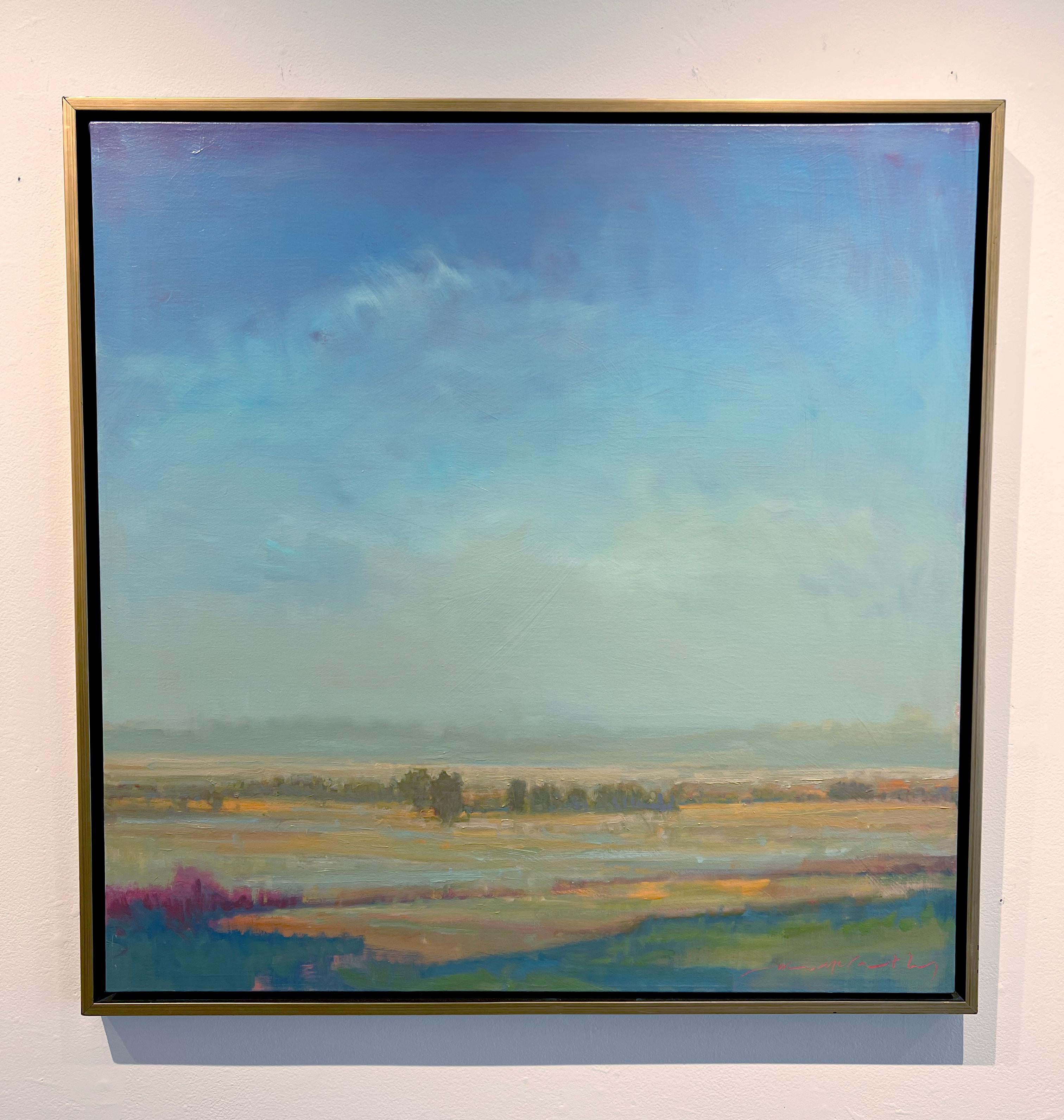 Peinture à l'huile de William McCarthy, « Tout est nouveau », paysage atmosphérique bleu en vente 1