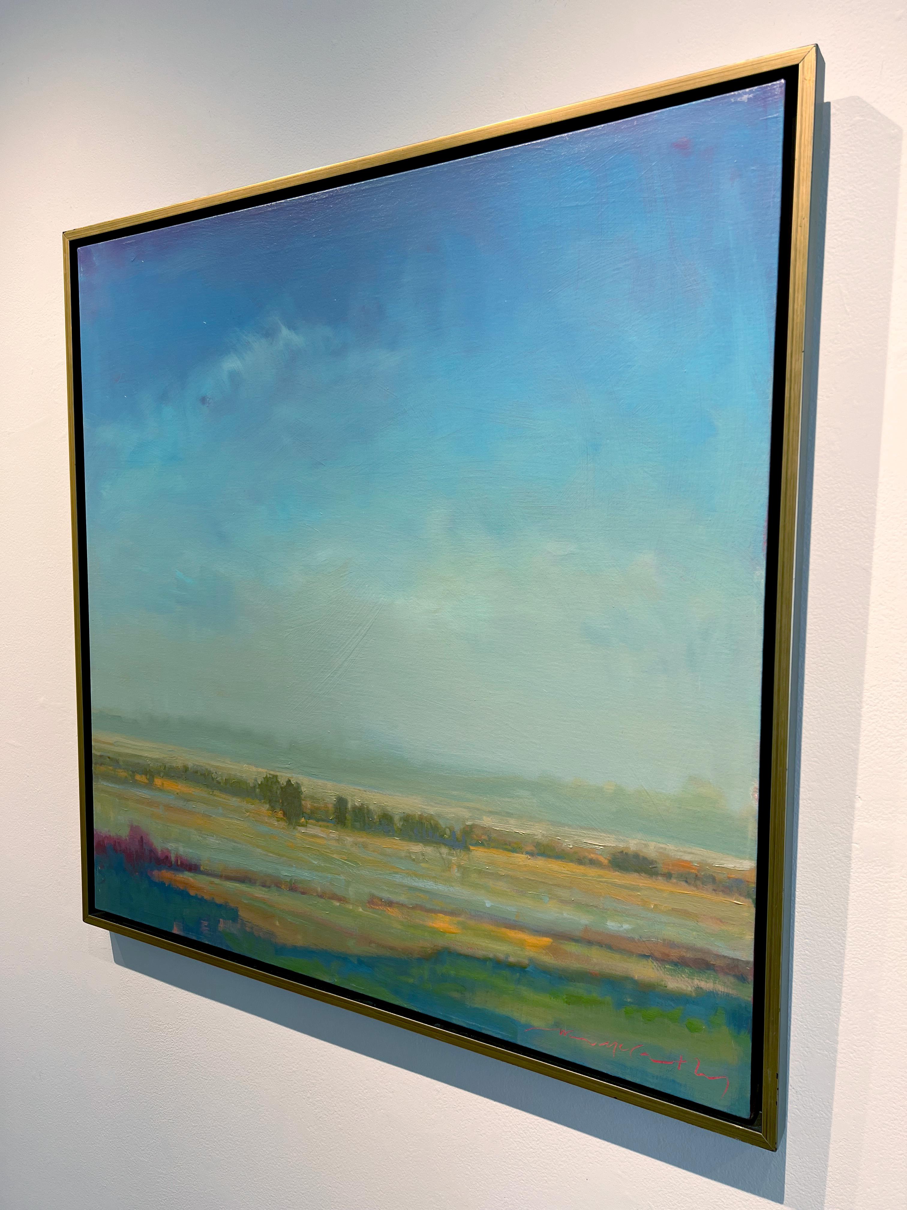 Peinture à l'huile de William McCarthy, « Tout est nouveau », paysage atmosphérique bleu en vente 3