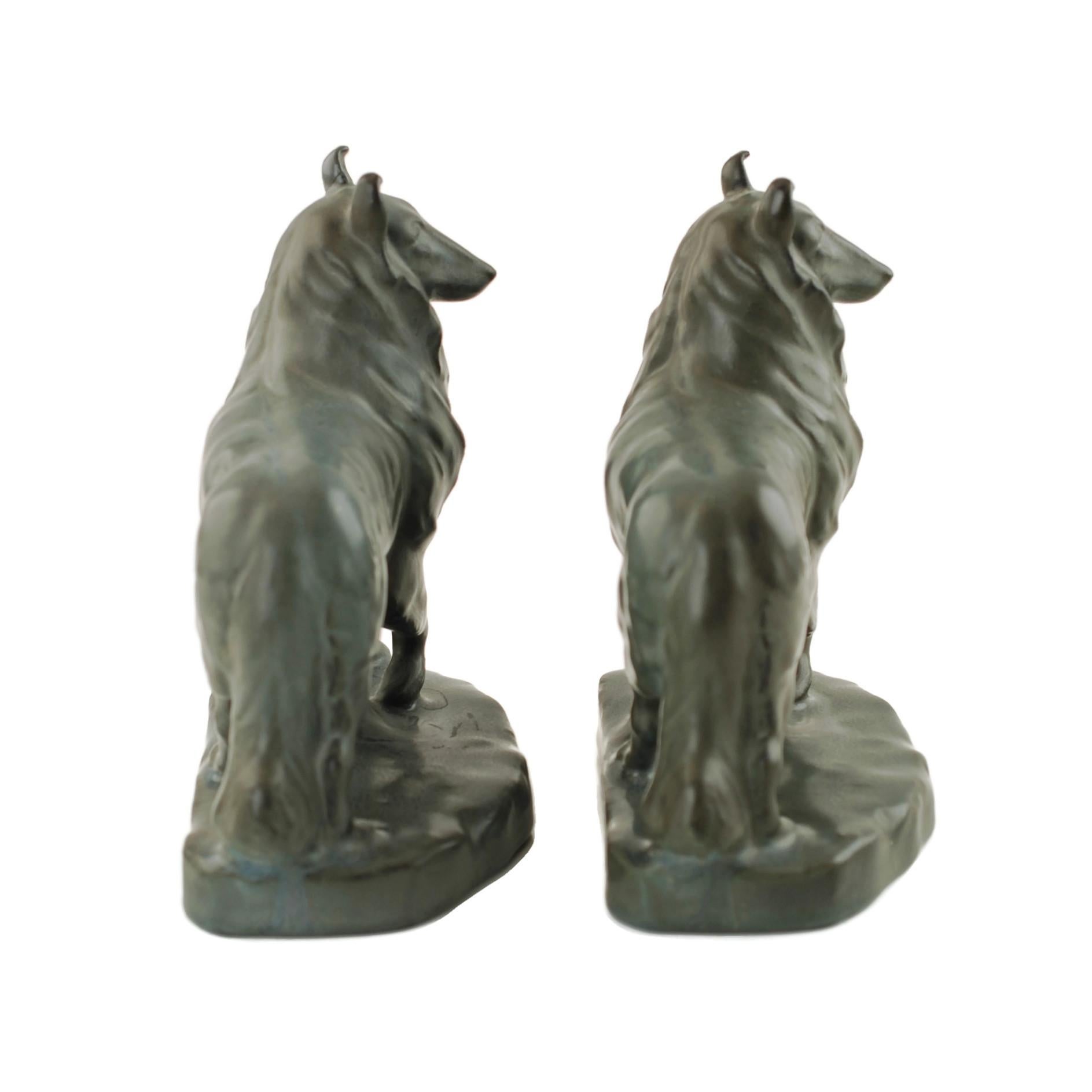 Arts and Crafts William McDonald for Rookwood Pottery Collie Dog Bookends, circa 1926 For Sale