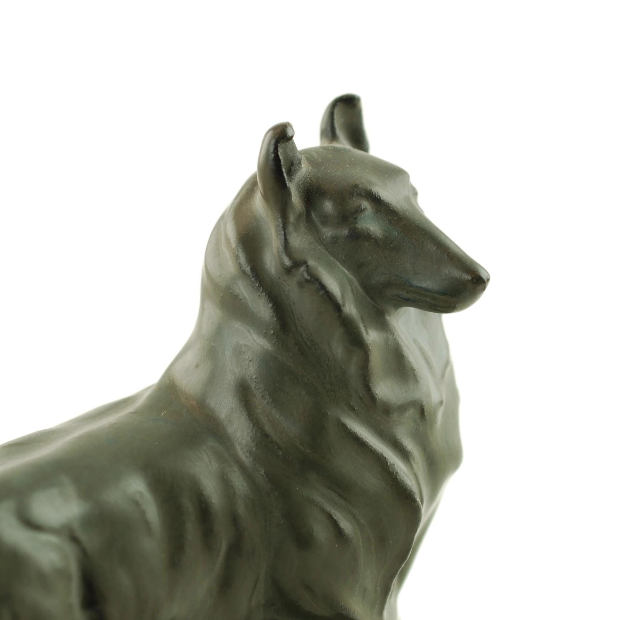 Glazed William McDonald for Rookwood Pottery Collie Dog Bookends, circa 1926 For Sale