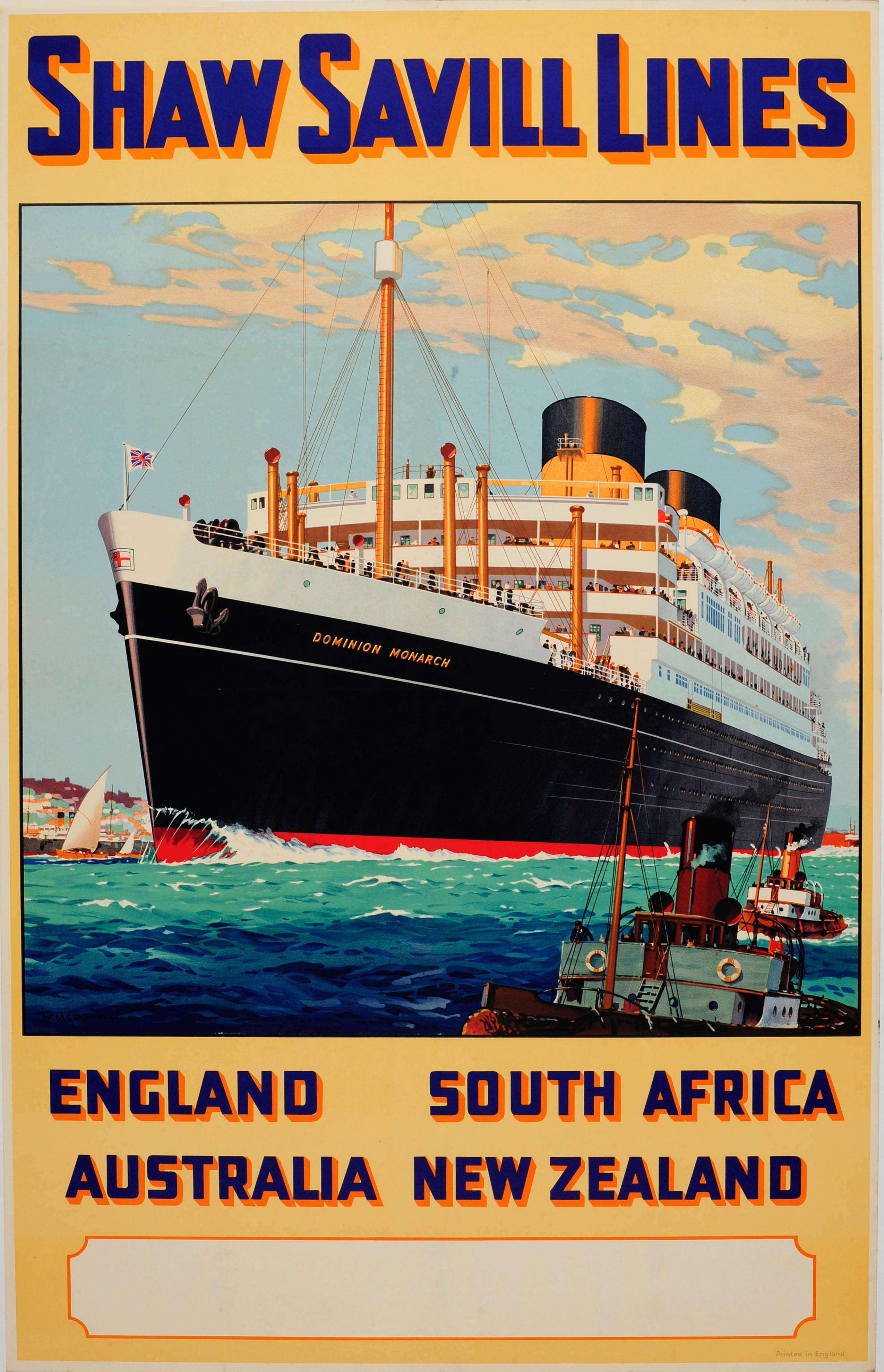 William McDowell Print - Original Vintage Shaw Savill Lines Cruise Liner Travel Poster Dominion Monarch