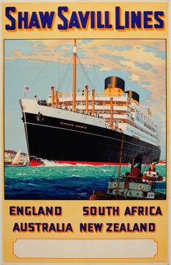 Original Vintage Shaw Savill Lines Cruise Liner Reiseplakat Dominion Monarch, Dominion