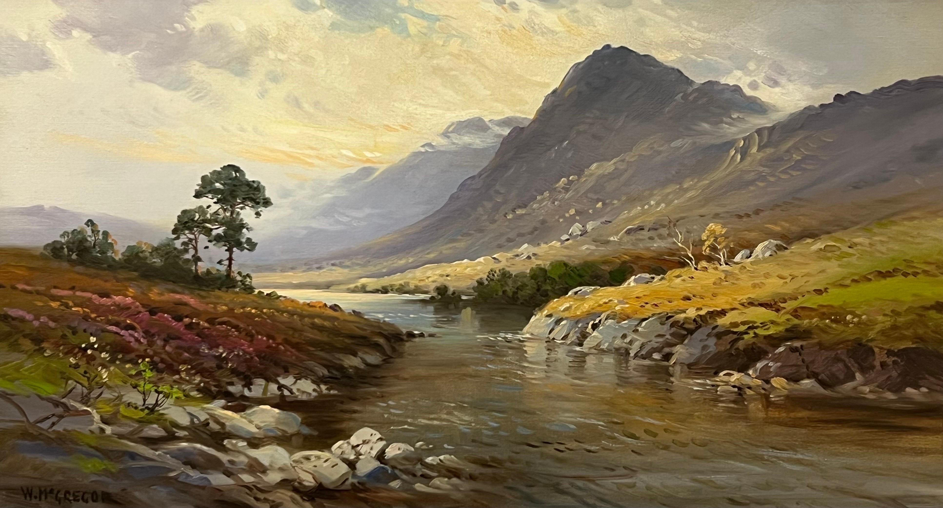 Loch Eilt in the Scottish Highlands Landscape Painting. A beautiful realist oil painting of the Scottish Highlands from a highly respected British Artist. 

Art measures 33 x 18 inches
Frame measures 38 x 23 inches

Loch Eilt sits between the