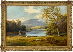 Loch Katrine in the Scottish Highlands Realist Landscape Vintage Oil Painting