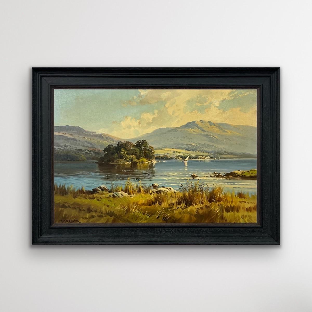 Loch Lomond in the Mountains of the Scottish Highlands - a beautiful realist oil painting of the Scottish Highlands from a highly respected British Landscape Artist. 

Art measures 30 x 20 inches
Frame measures 35 x 25 inches

Reframed in the