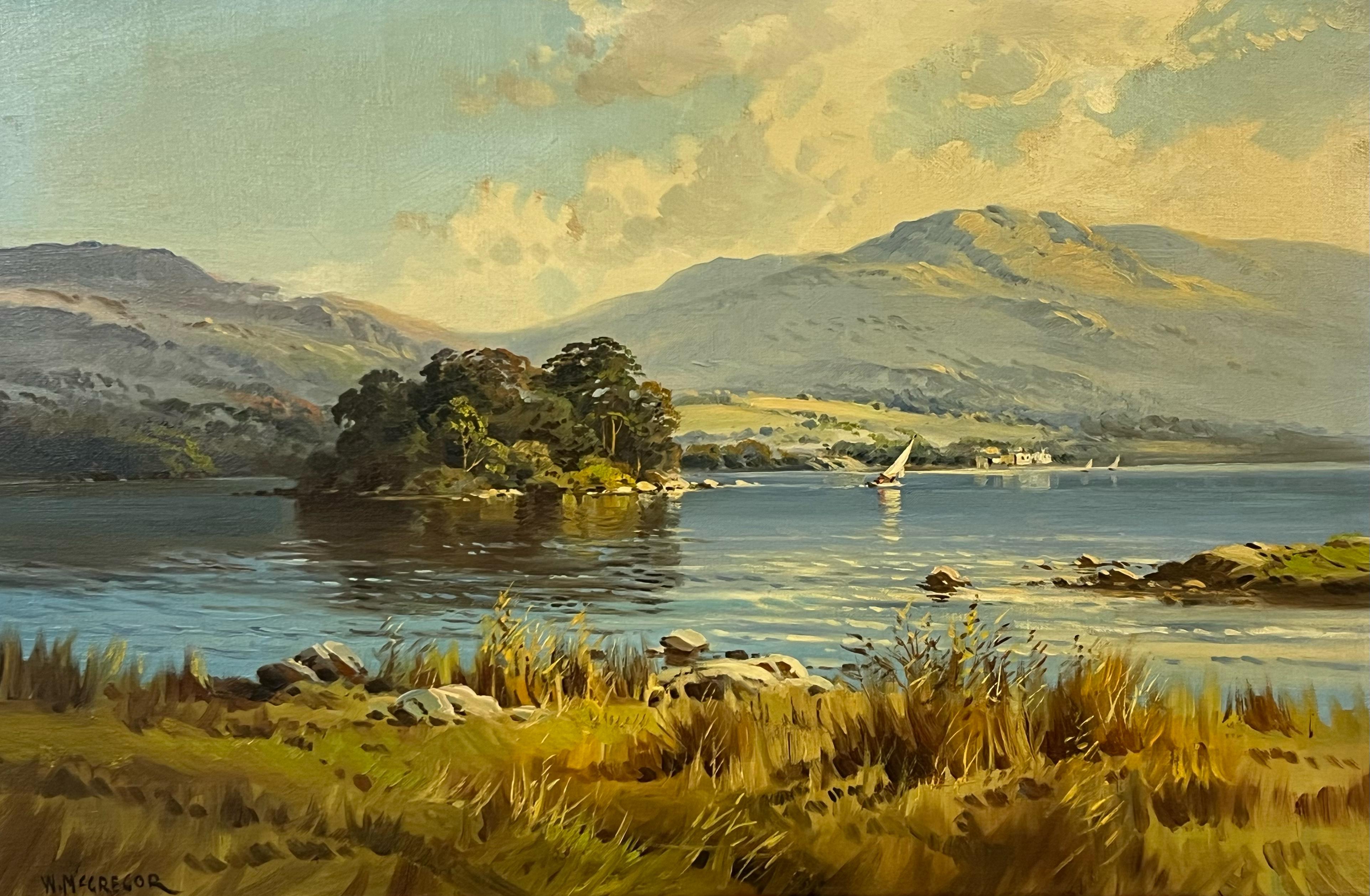 Loch Lomond in den Bergen der schottischen Highlands Realistische Landschaft Ölgemälde im Angebot 3