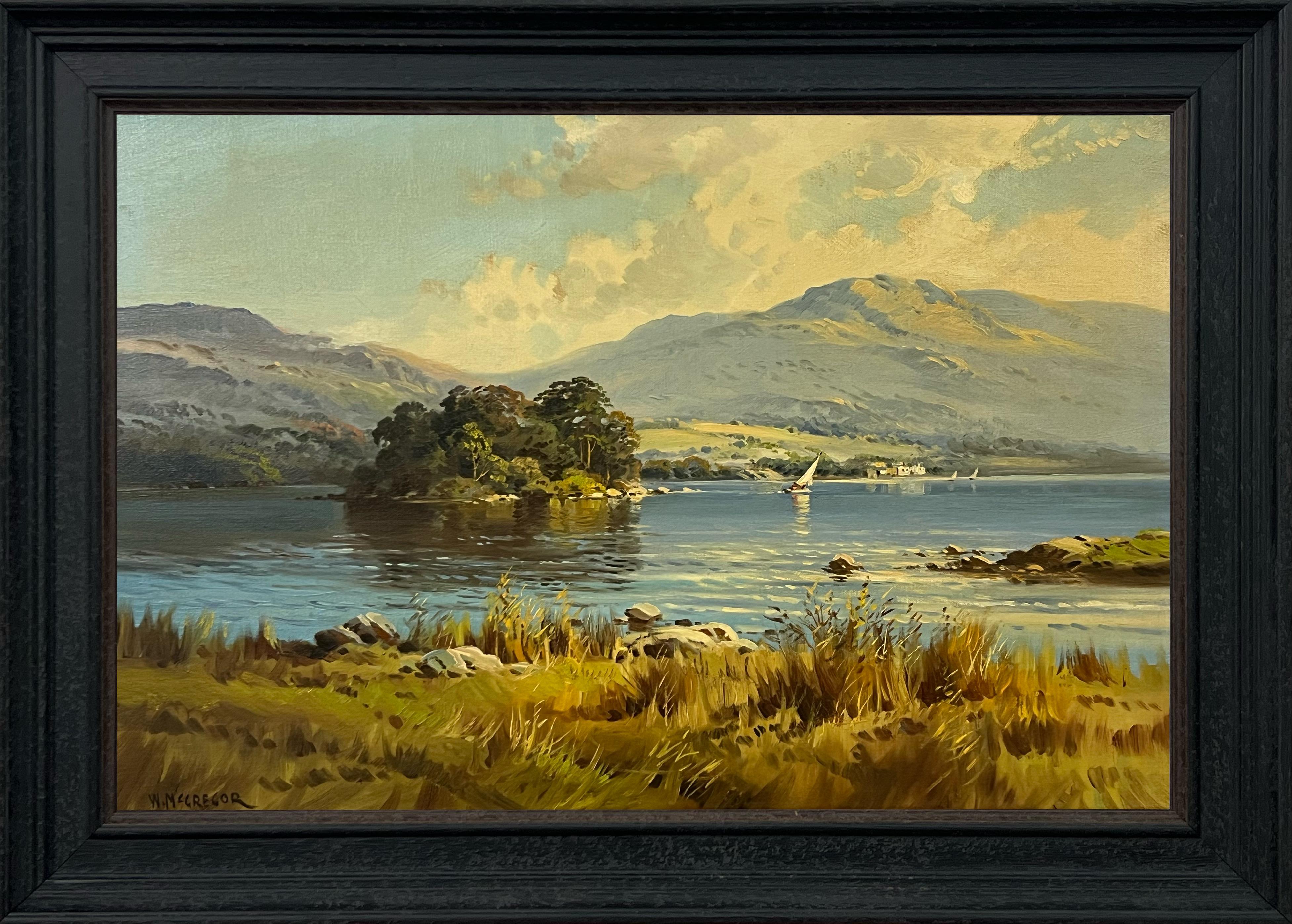 William McGregor Figurative Painting - Loch Lomond in Mountains of Scottish Highlands Realist Landscape Oil Painting