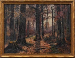 Gelistetes antikes amerikanisches impressionistisches Interieurgemälde, Indiana Forest Interior, gerahmt