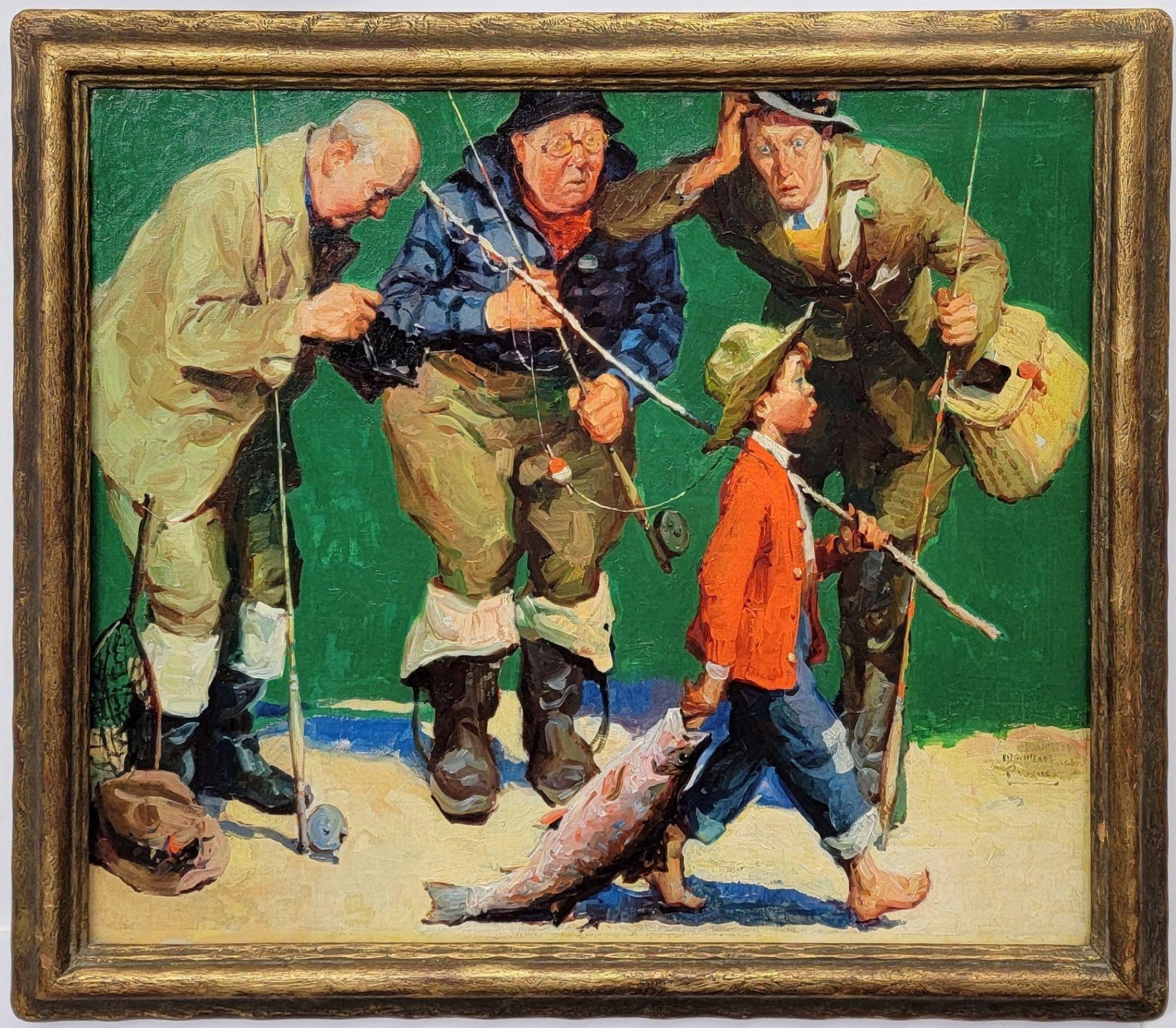 Animal Painting William Meade Prince - Fishing au mât de canne, couverture de magazine d'origine, illustration américaine, sport
