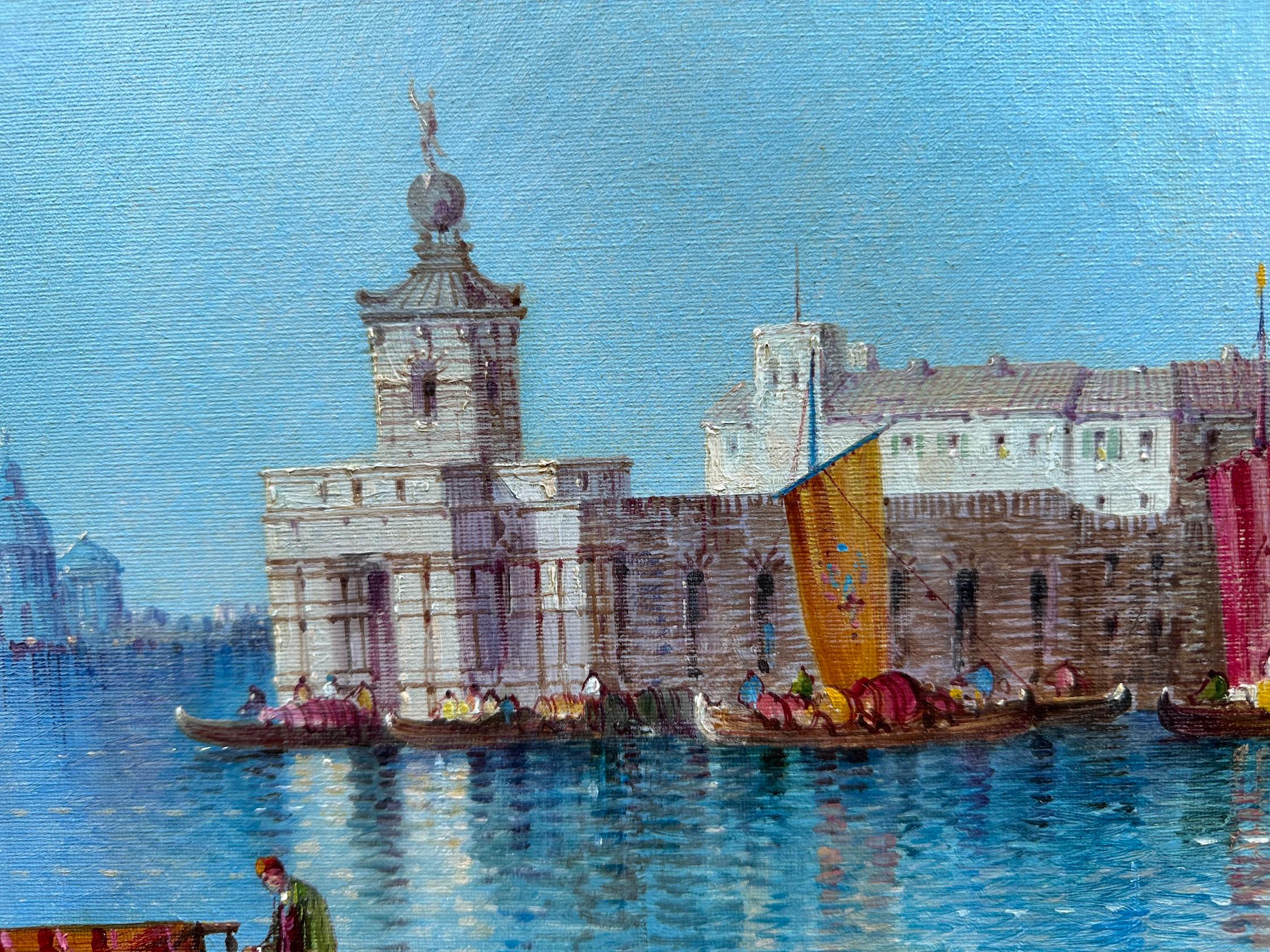 Antique oil  19th century View of Venice, Santa Maria Della Salute from a canal. 2