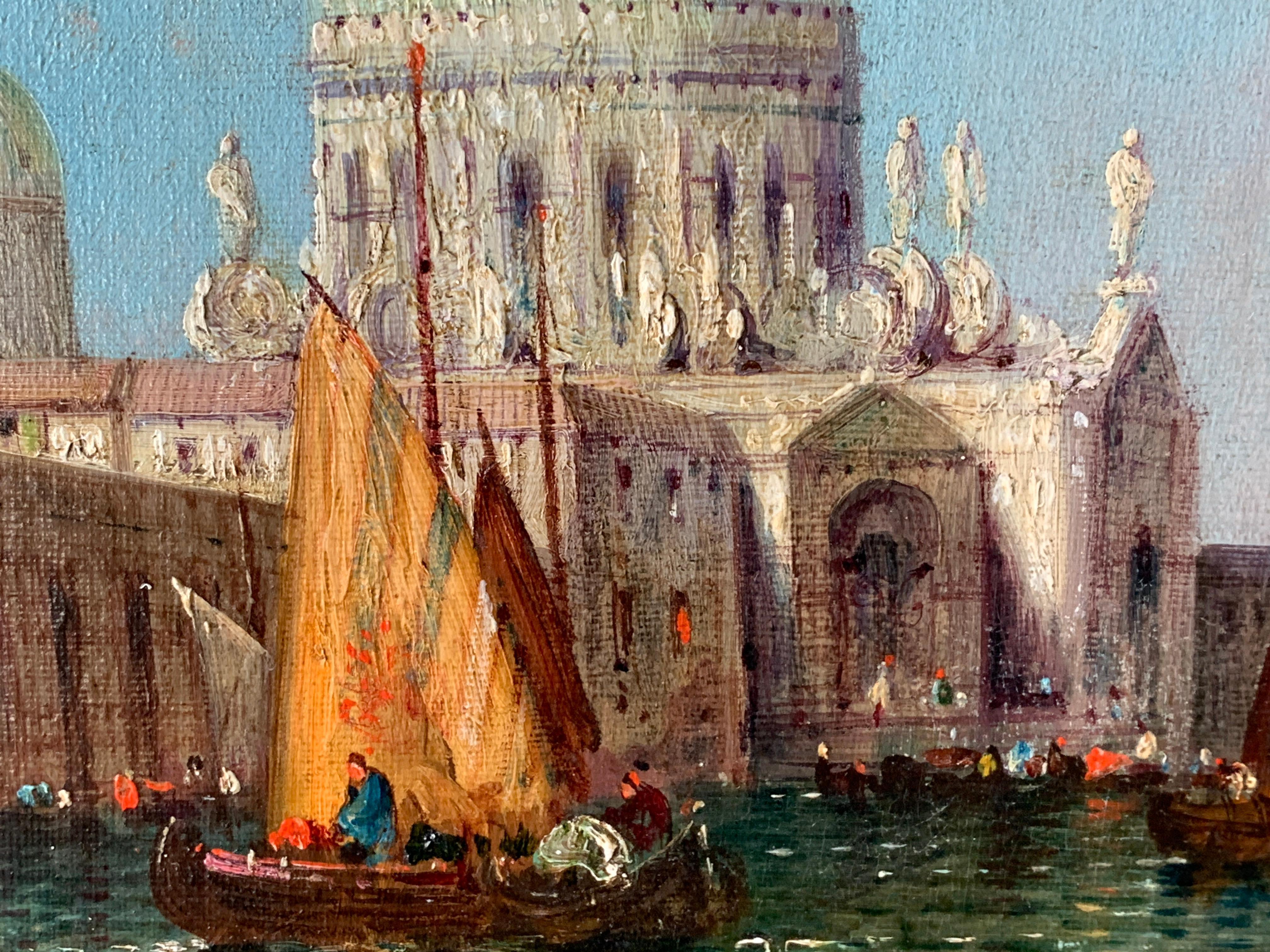 Antique oil  19th century View of Venice, Santa Maria Della Salute from a canal. 4