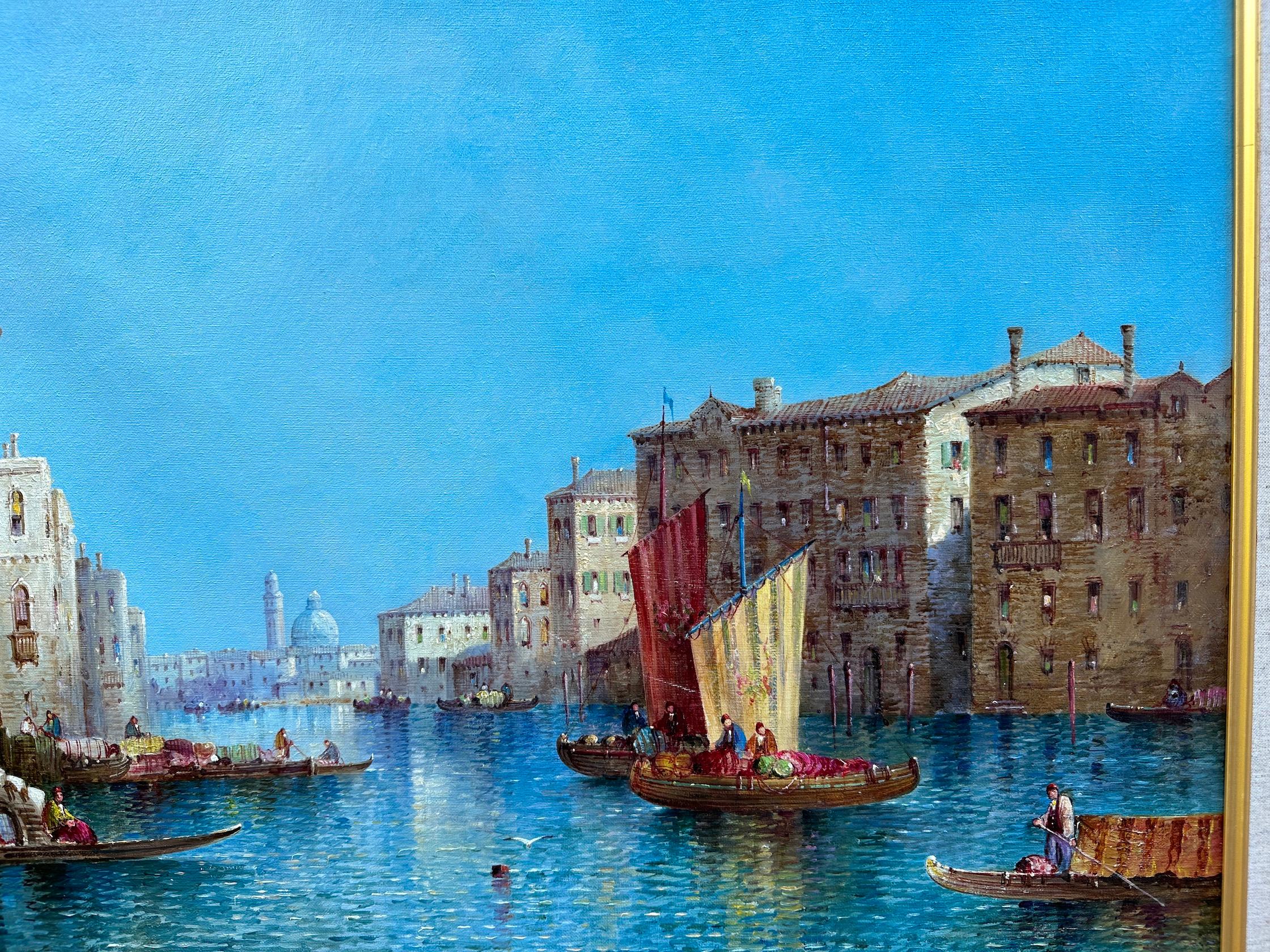Antique oil  19th century View of Venice, The Grand Canal Venice - Painting by William Meadows