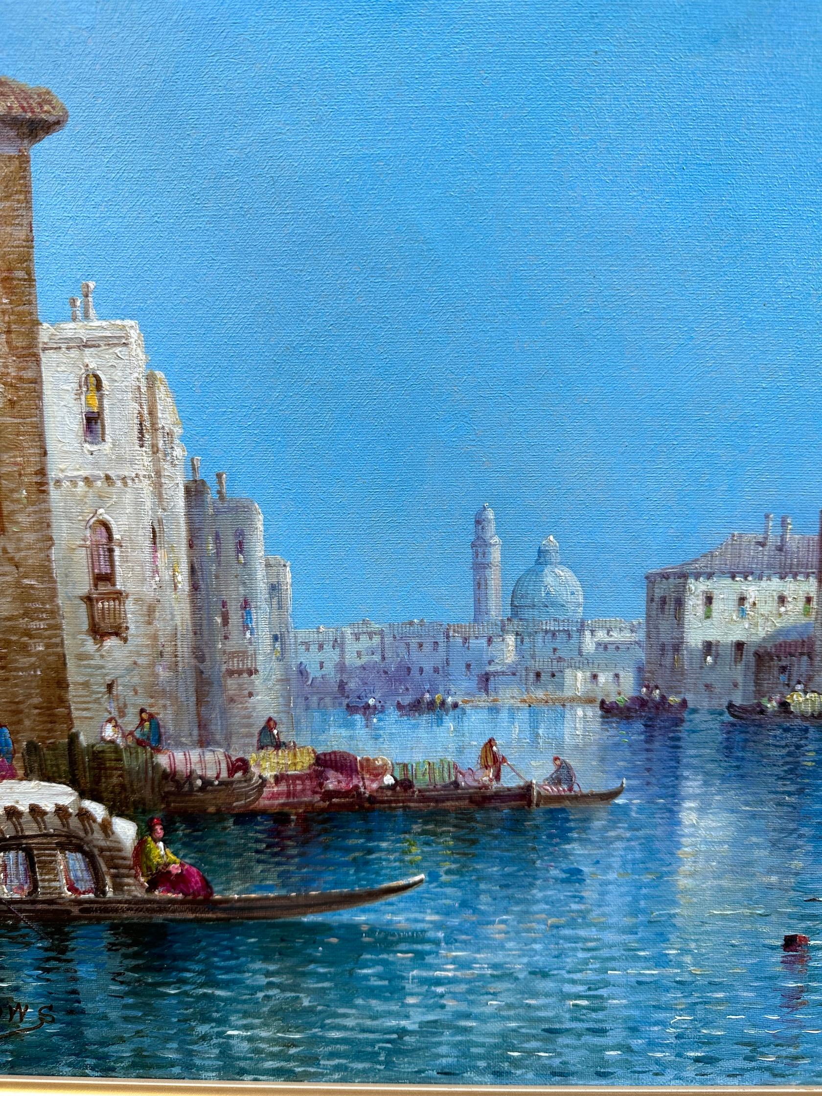 Antique oil  19th century View of Venice, The Grand Canal Venice - Gray Landscape Painting by William Meadows