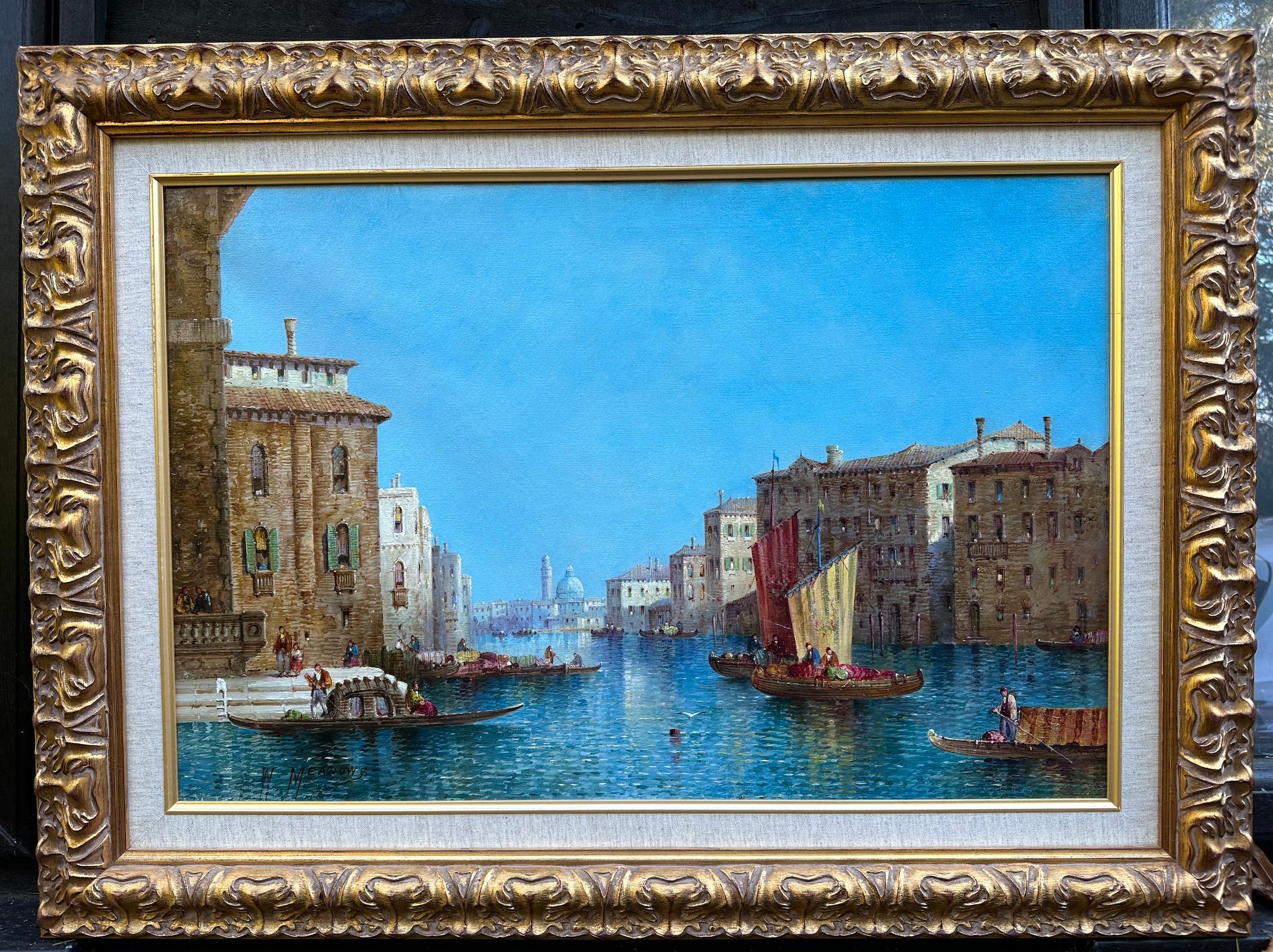 William Meadows Landscape Painting - Antique oil  19th century View of Venice, The Grand Canal Venice