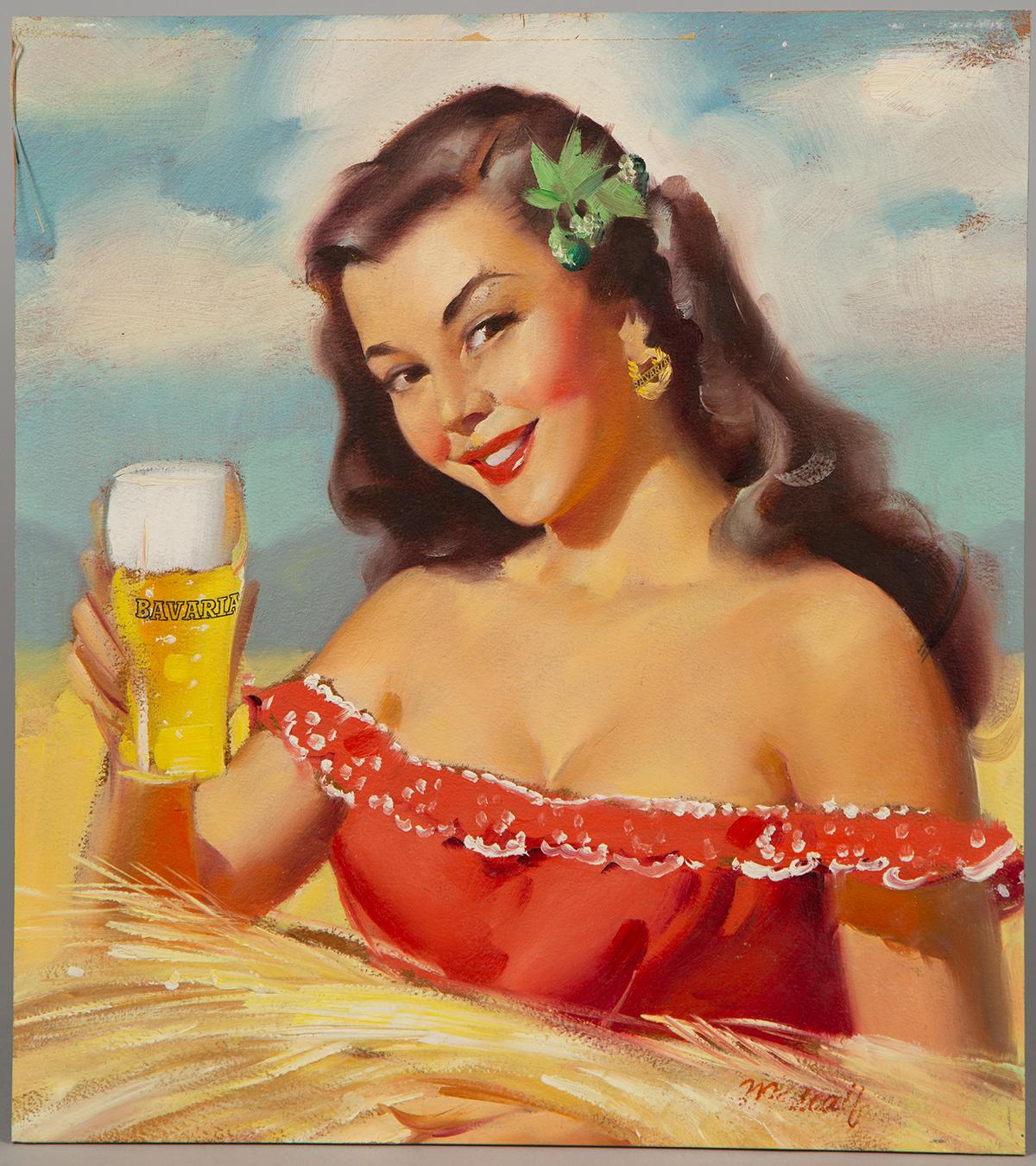 Bavaria Beer Girl - Painting by William (Bill) Medcalf