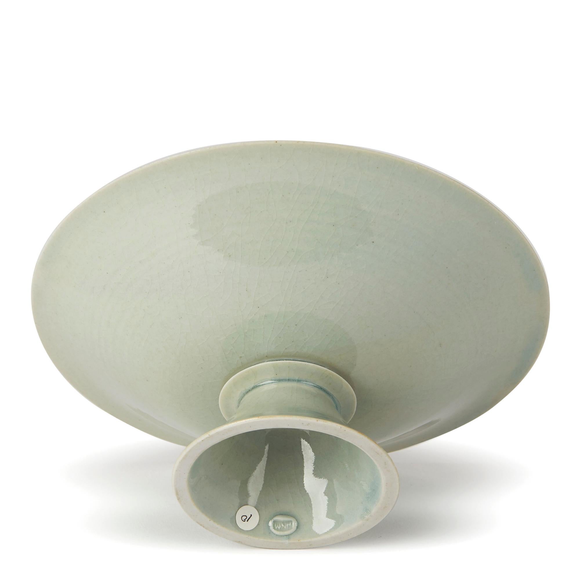 Late 20th Century William Mehornay Studio Pottery Porcelain Celadon Stem Dish, 1974-1975 For Sale