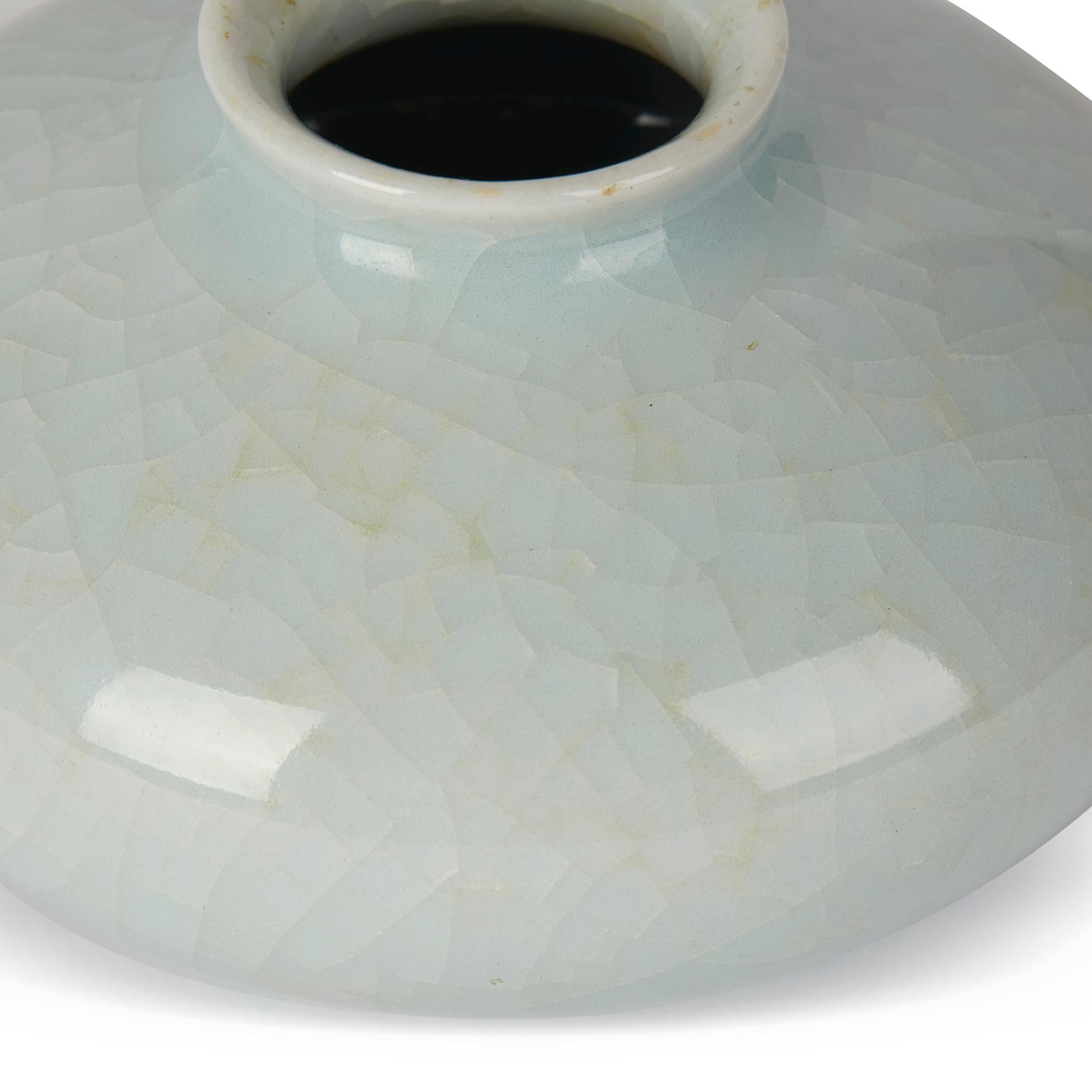 Late 20th Century William Mehornay Studio Pottery Porcelain Ice Blue White Vase, 1980